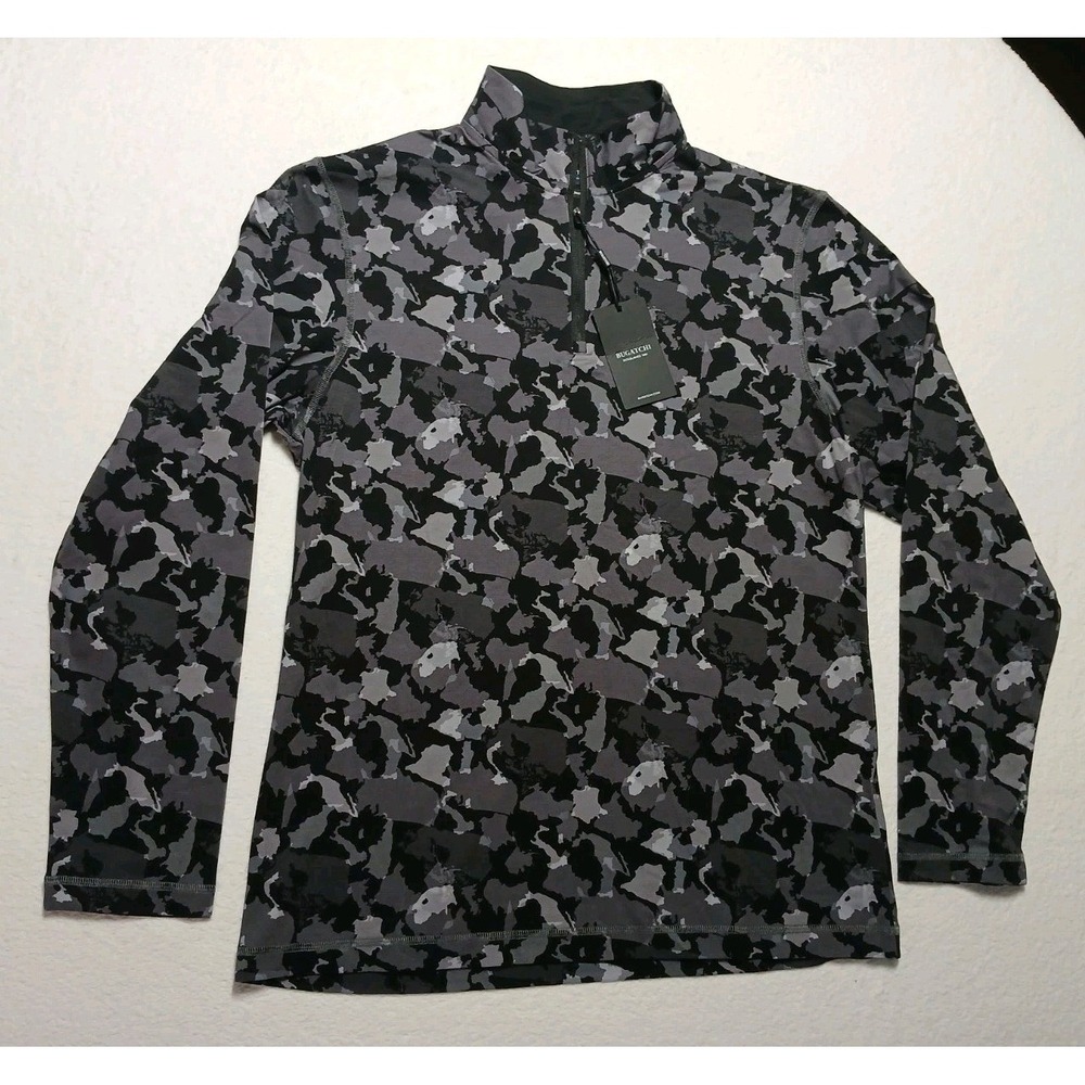 BUGATCHI Anthony OoohCotton Tech Quarter Zip Pullover Camo Mens Size S NWT $179